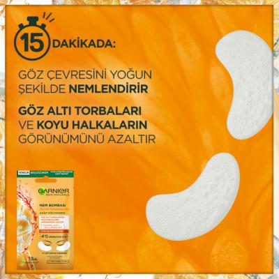 Mascarilla para ojos Garnier para ojeras e hinchazón - Ácido hialurónico hidratante y jugo de naranja, 6g