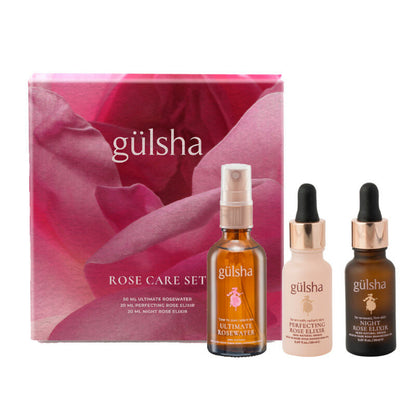 Ensemble de soins à la rose Gulsha avec eau de rose ultime et élixirs, 3 pièces