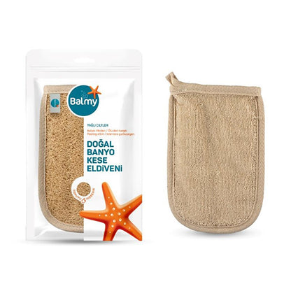 Gant de bain exfoliant Balmy - Loofah naturel et coton, exfolie et renouvelle la peau, gant de hammam pour peau grasse