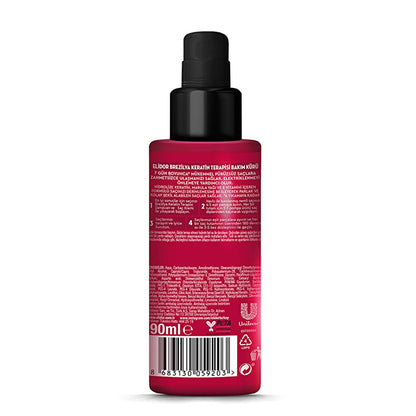 Soin capillaire thermo-activé Elidor Brazilian Keratin Therapy - Anti-frisottis, réparateur et lissant - Enrichi en kératine et huile de marula, 90 ml