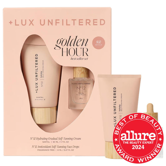 Mini Golden Hour: Kit de autobronceado hidratante | Bronceado gradual, vegano, libre de crueldad animal, ácido hialurónico + gotas faciales - Bronceado sin sol de aspecto natural