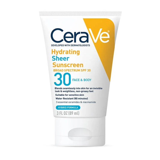 CeraVe Hydrating Sheer Sunscreen SPF 30 | Hybrid Face & Body Sunscreen with Zinc Oxide | 5 oz Sunscreen Pasteur Pharmacy