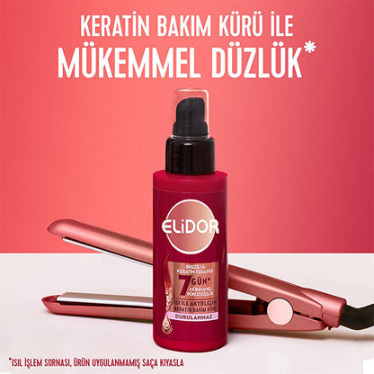 Soin capillaire thermo-activé Elidor Brazilian Keratin Therapy - Anti-frisottis, réparateur et lissant - Enrichi en kératine et huile de marula, 90 ml