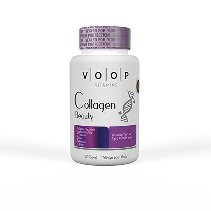 Voop Collagen Beauty : Complément de peptides de collagène, vitamines et minéraux - 30 comprimés sans gluten pour une peau éclatante, des cheveux et des ongles en bonne santé