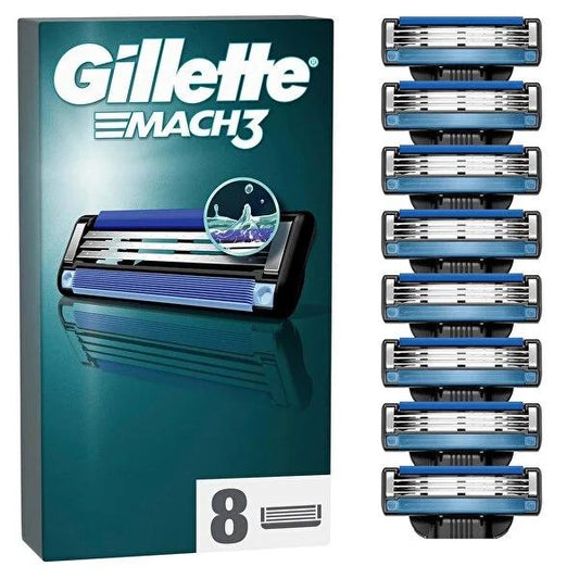 Gillette Mach3 : 8 lames de rasoir pour peaux sensibles - Profitez d'un rasage lisse anti-friction avec un confort lubrifiant et une irritation réduite