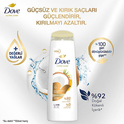 Shampoing Dove à l'huile de coco - Soin capillaire naturel, végane et sans cruauté pour cheveux fragiles et abîmés