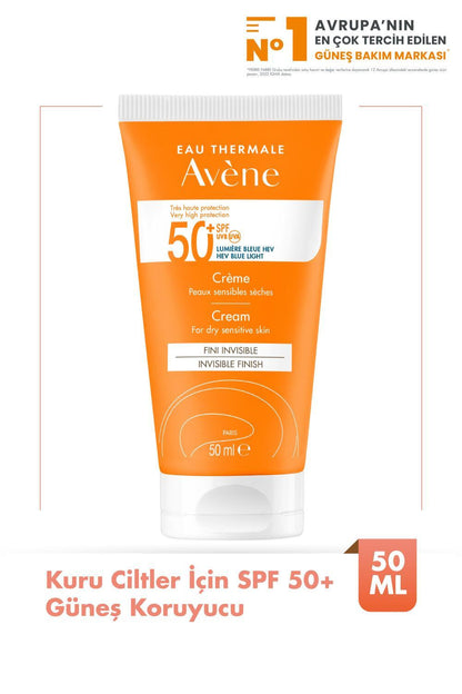 Crema solar sin perfume Avène para piel seca SPF50+ - Resistente al agua e hidratante
