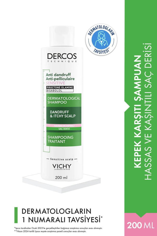 Shampooing antipelliculaire Vichy Dercos pour cuir chevelu sensible - Traitement doux et efficace - 200 ml