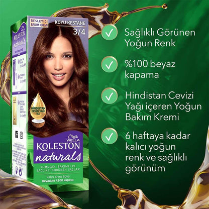 Tinte para cabello Wella Koleston Naturals Castaño Oscuro - Cobertura perfecta de canas y nutrición con aceite de coco para un color intenso
