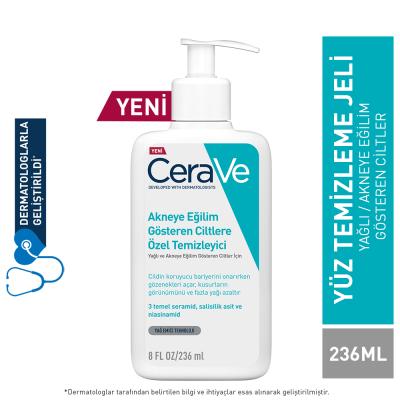 Limpiador facial CeraVe para el acné con ácido salicílico: limpiador suave, sin aceite, para pieles con tendencia acneica y sensibles - 236 ml