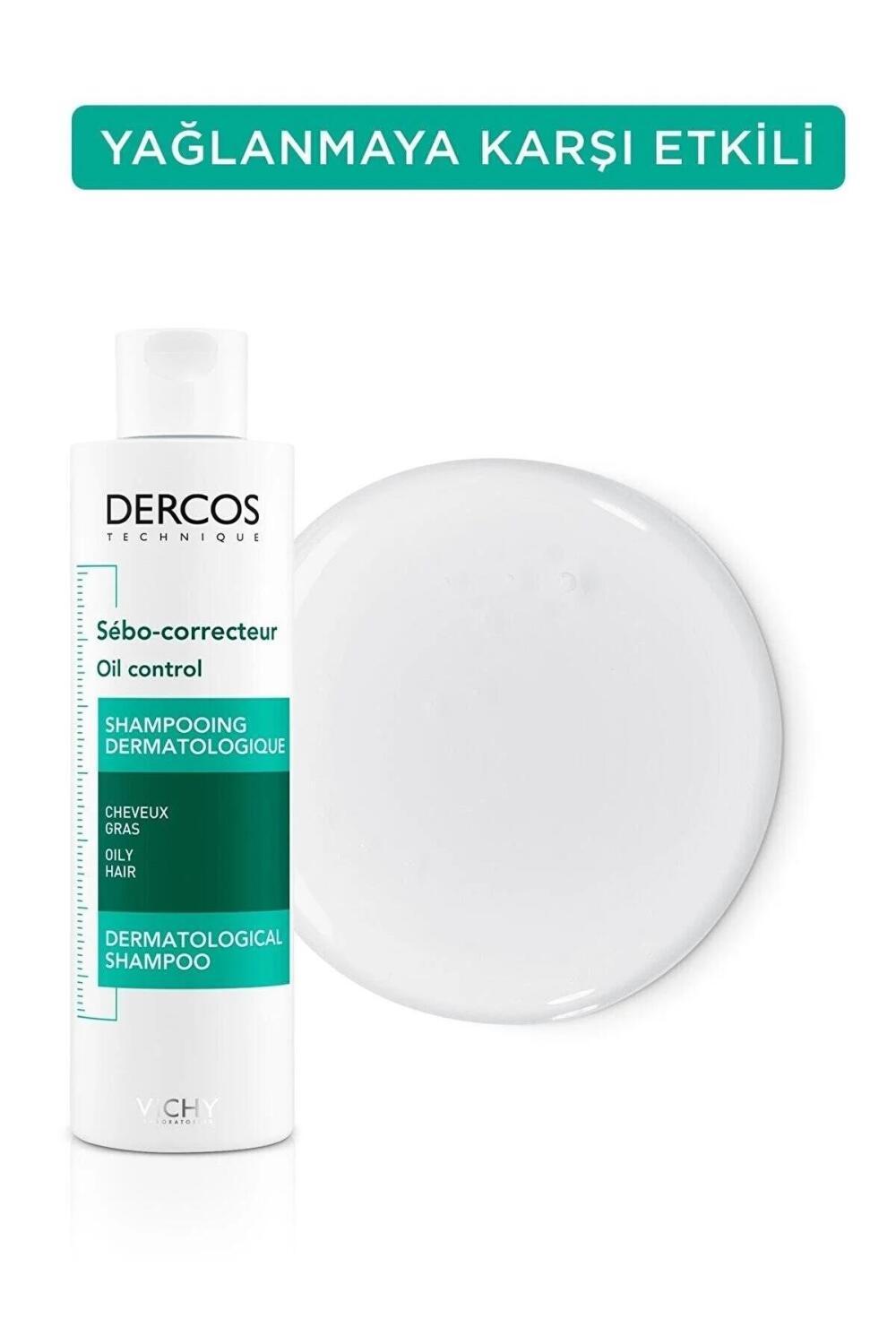 Shampooing Vichy Dercos Oil Control - Shampooing antipelliculaire dermatologique pour cheveux gras, sans paraben, 200 ml