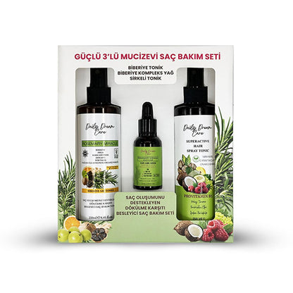 Set de cuidado capilar con romero True Bee - Tratamiento nutritivo anticaída de 3 piezas con tónico, suero y aceite