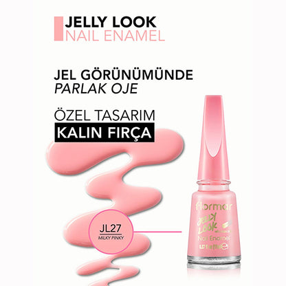 Esmalte de uñas Flormar Jelly Look - Alta pigmentación, acabado en gel, larga duración - Milky Pinky