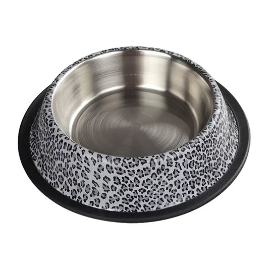 Gamelle pour animaux Oripet motif léopard blanc en acier avec base antidérapante 473 ml