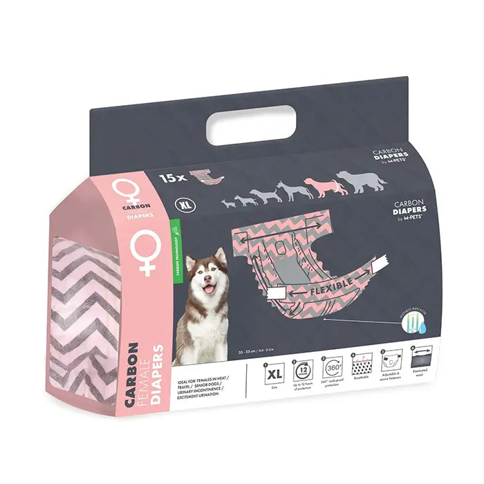 Pañales de carbón M-Pets para perras, control de olores, XL, 15 unidades