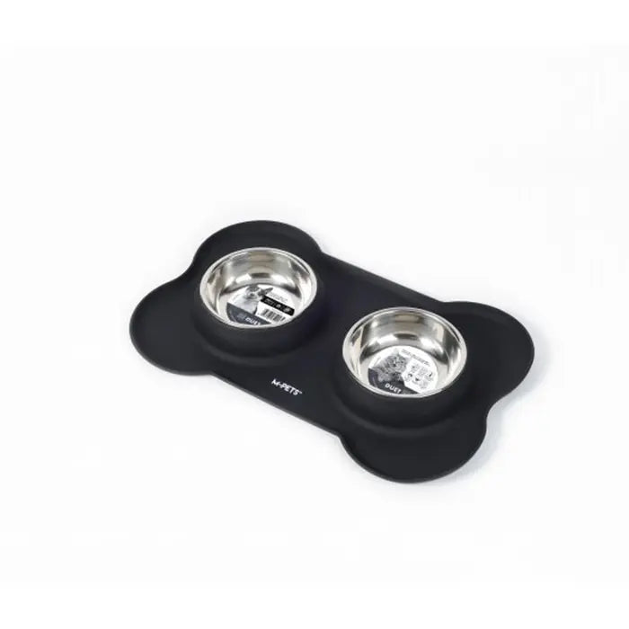 Ensemble de bols pour animaux M-Pets Duet avec tapis en silicone noir 2x200ml