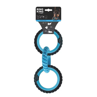 Jouet pour chien M-Pets Ring King Triple, anneau triple durable, bleu et noir