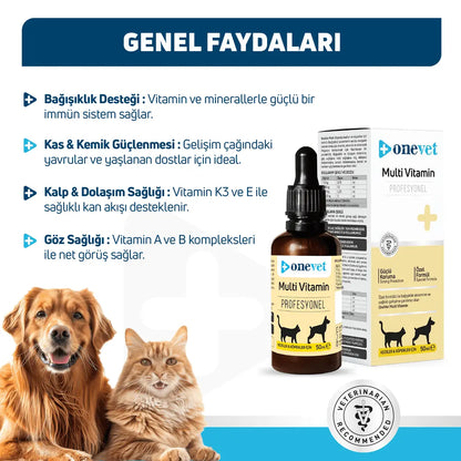 Gouttes Onevet Multi-vitamines pour le soutien immunitaire et la croissance des animaux de compagnie 30 ml