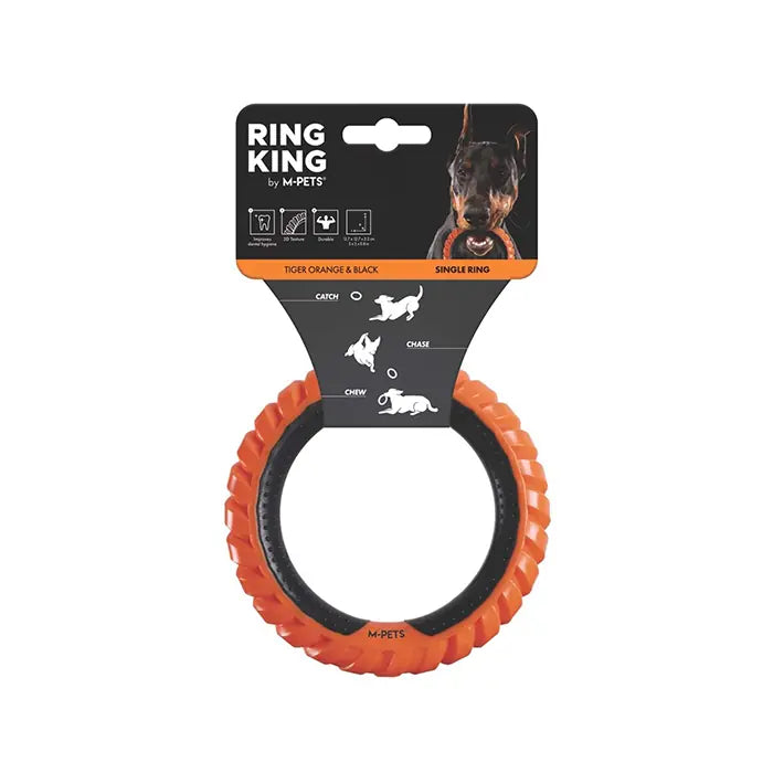 M-Pets Ring King Single Dog Toy Durable Fetch Ring Orange & Black