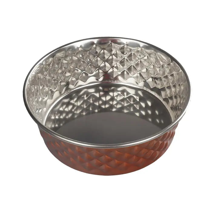 Oripet Gold Diamond Pattern Steel Pet Bowl 17.5cm