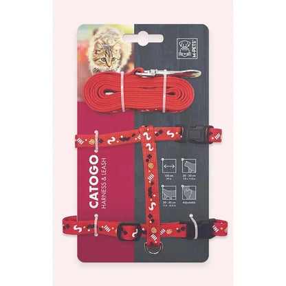 Ensemble harnais et laisse pour chat M-Pets Catogo rouge pour la sécurité