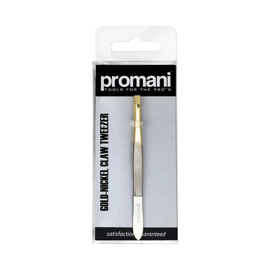 Promani Flat Tip Tweezers Gold & Nickel Pr-918 for Brow Shaping