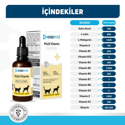 Gouttes Onevet Multi-vitamines pour le soutien immunitaire et la croissance des animaux de compagnie 30 ml