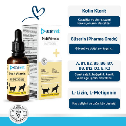 Gouttes Onevet Multi-vitamines pour le soutien immunitaire et la croissance des animaux de compagnie 30 ml