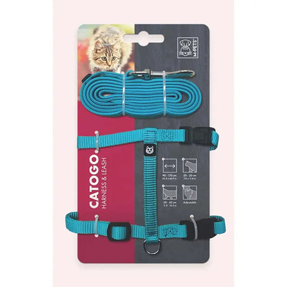 Ensemble harnais et laisse réglables pour chat M-Pets Catogo bleu