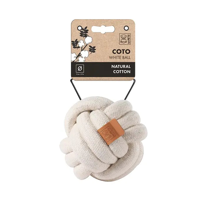 Juguete para perros M-Pets Coto, cuerda de algodón con pelota blanca, 15 cm