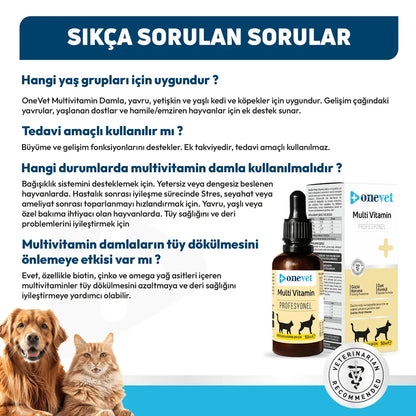 Gouttes Onevet Multi-vitamines pour le soutien immunitaire et la croissance des animaux de compagnie 30 ml