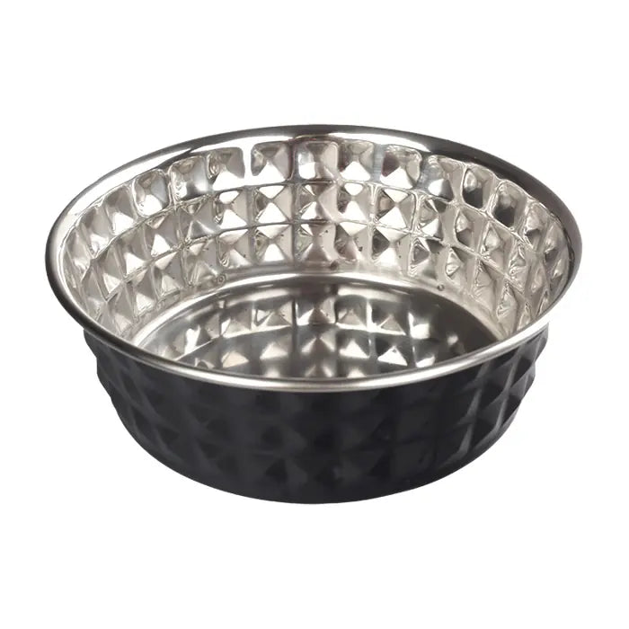 Comedero para mascotas Oripet de acero negro con patrón de diamante de 17,5 cm