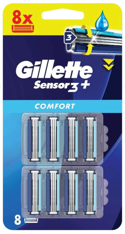 Recambios de cuchillas de afeitar Gillette Sensor3 (paquete de 8) - Para un afeitado suave y apurado, compatible con todos los mangos Sensor