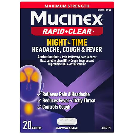 Mucinex Rapid+Clear Nighttime Headache Cough & Fever, Max Strength Rapid Release Health Care Pasteur Pharmacy