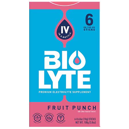 BIOLYTE Premium Electrolyte Supplement Fruit Punch - 0.63 oz x 6 pack Vitamins & Supplements Pasteur Pharmacy