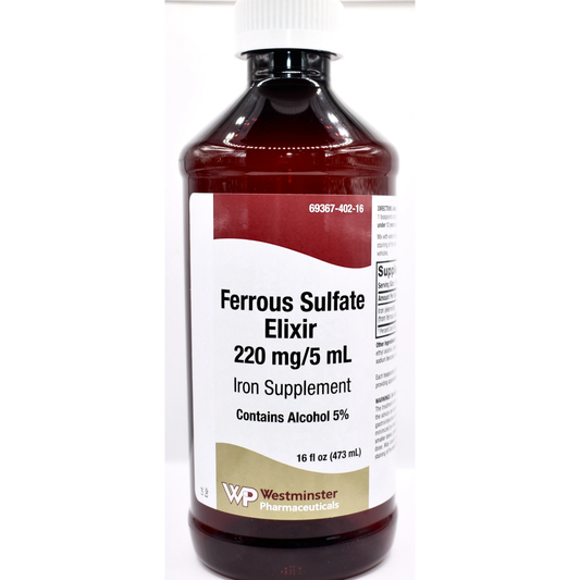 Ferrous Sulfate Liquid – 220 mg per 5 mL (16 fl oz / 473 mL) Vitamin Supplement Pasteur Pharmacy