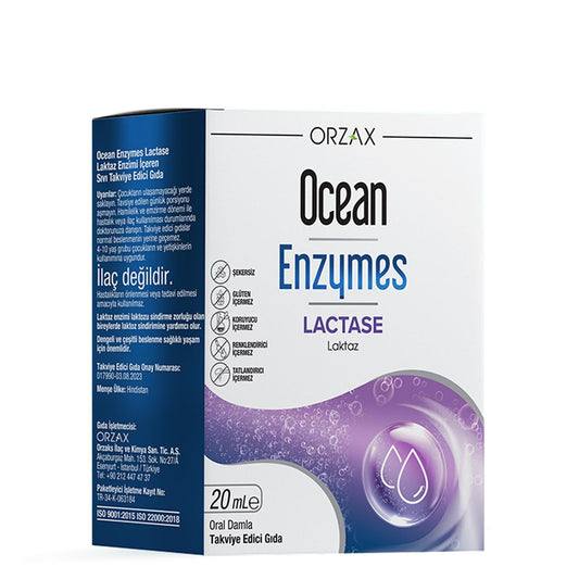 Ocean Enzymes Lactase Damla 20 Ml - Lactase Enzyme Supplement Drops for Lactose Intolerance Relief