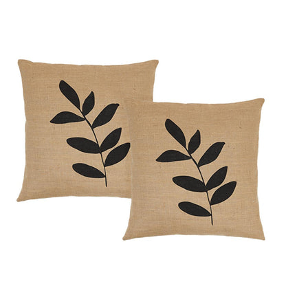 Ensemble de housses de coussin en jute Ocean Home - 2 motifs feuilles 50x50 cm - Fibre naturelle, style bohème, housses de coussin décoratives rustiques