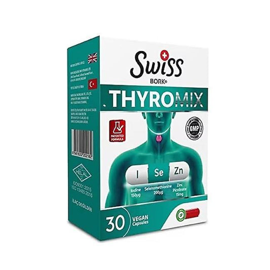 Swiss Bork Thyromix: Vegan Thyroid Support Supplement with Iodine, Selenium & Zinc - Boost Thyroid Health Naturally.