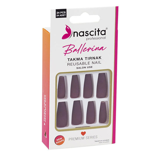 Nascita 24-Piece Colorful Ballerina Artificial Nails Set - Reusable & Easy to Apply Temporary Nail Decoration