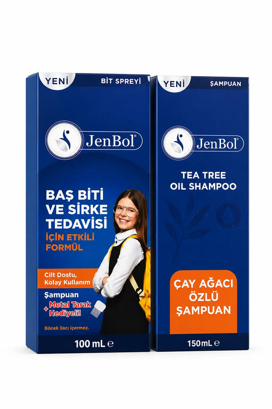 Jenbol Lice Spray 100ml & Tea Tree Shampoo 150ml Set with Comb