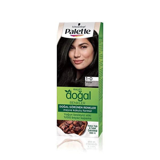 Tinte para el cabello Palette Natural Colors 1-0 Negro: Permanente, enriquecido con aceite de argán para una nutrición profunda y un color negro natural