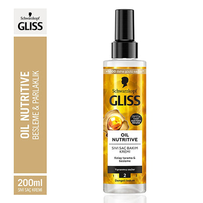 Crema de tratamiento capilar Gliss - Tratamiento nutritivo con Omega 9 y aceite de marula para cabello dañado