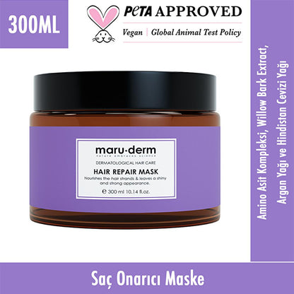 Masque réparateur capillaire Maruderm : Soin hydratant profond à l'huile d'argan et de coco pour cheveux secs et abîmés - Force et brillance
