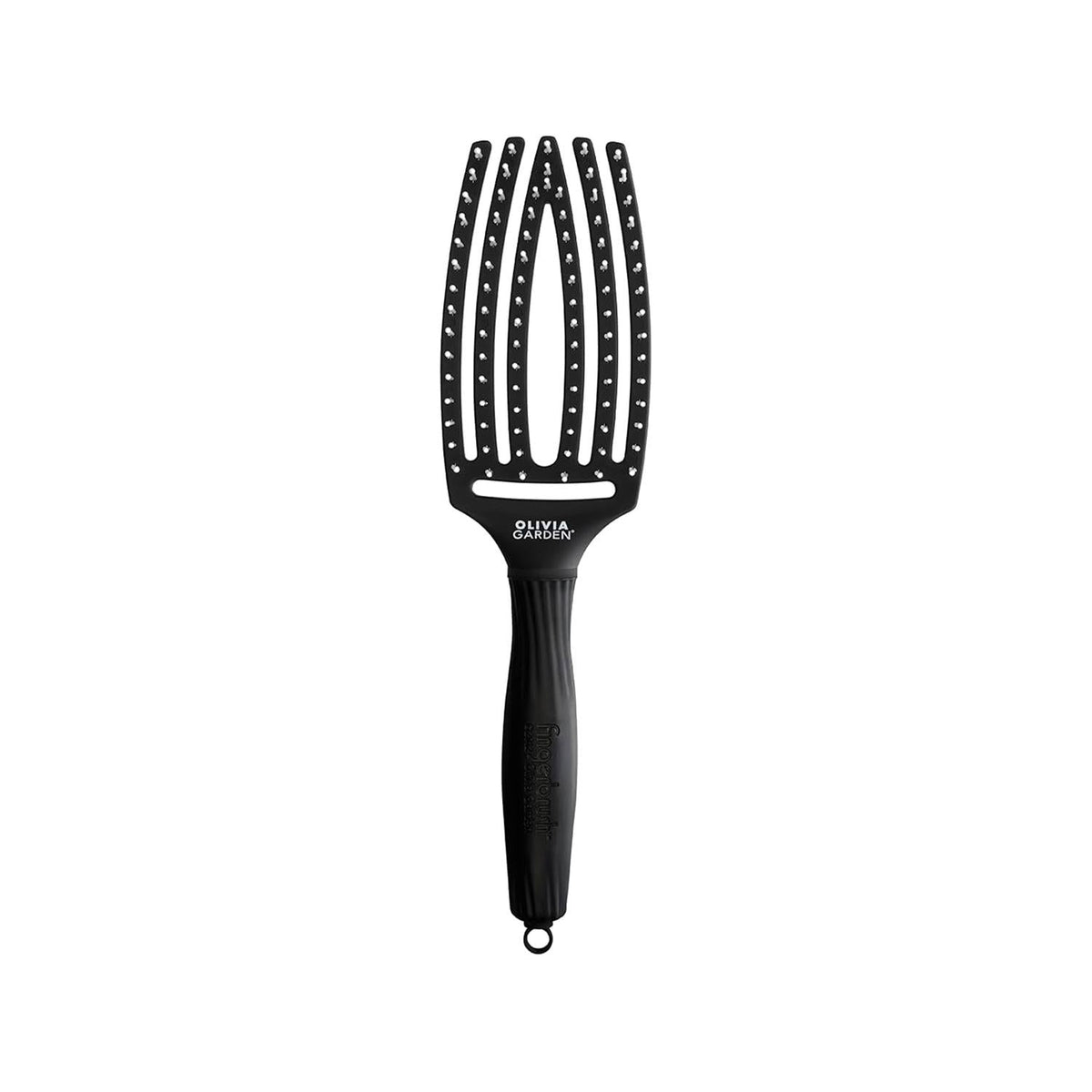 Kit de brosses à cheveux Olivia Garden - Brosses professionnelles en poils de sanglier et nylon avec support - Ensemble complet de 8 pièces noir (taille M)