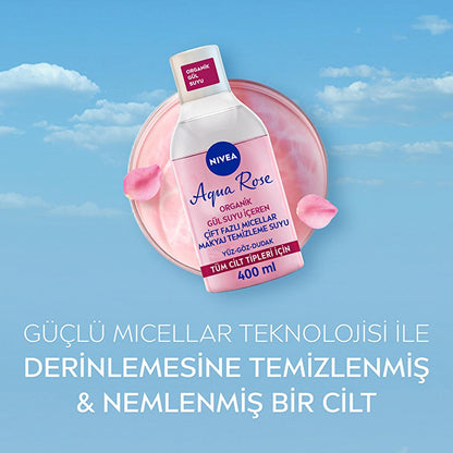 NIVEA Aqua Rose Micellar Makeup Remover - Gentle & Effective Dual-Phase Formula (13.53 fl oz)