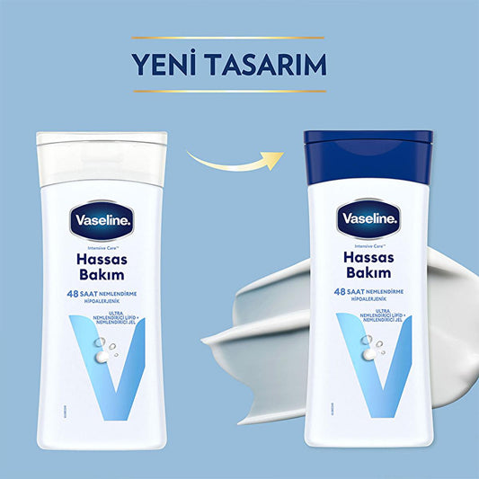 Loción corporal Vaseline para piel seca y sensible: 48 horas de hidratación, hipoalergénica y dermatológicamente probada