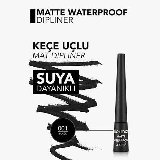 Eyeliner liquide mat waterproof Flormar pour un regard précis et spectaculaire - Noir