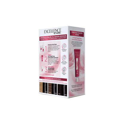 Coloration L'Oréal Paris Excellence Crème 1.01 Noir Profond : 100 % de couverture des cheveux blancs, couleur longue tenue et protection à la kératine