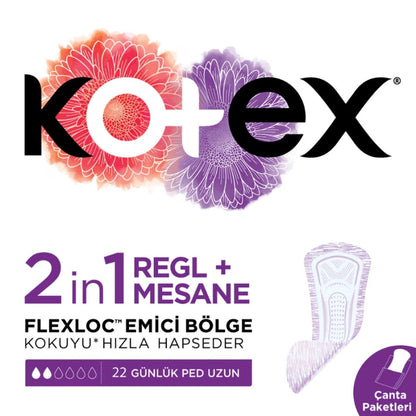 Protège-slips quotidiens 2-en-1 règles et fuites urinaires Kotex, 22 unités